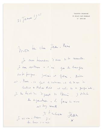 JEAN COCTEAU (1889-1963) Group of three Autograph Letters Signed, Jean / [Star], to Cher Jean-Pierre,